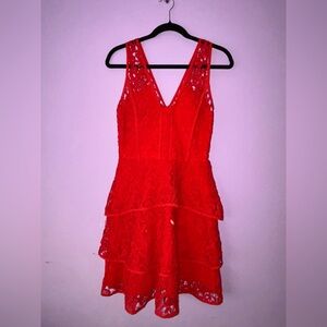 Adelyn Rae Bright Red Lace Tiered V-Neck Mini Dress